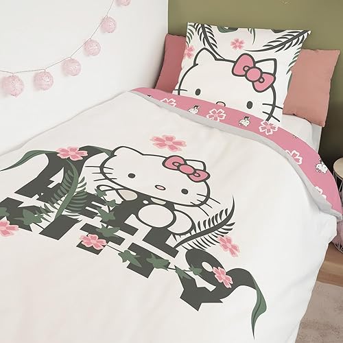 Hello Kitty - Housse De Couette Hello Kitty 140x200 cm + 1 taie d'oreiller 63x63 cm - 100% Coton - Blanc - Nail Gallerys