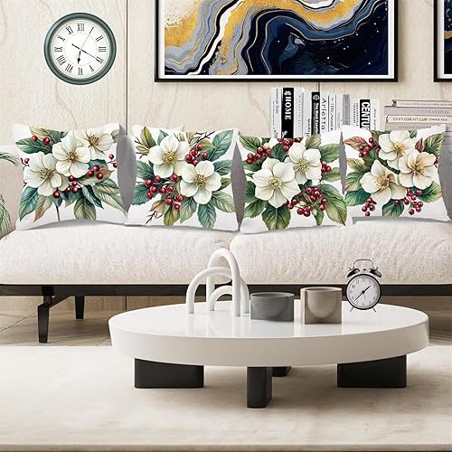 Fleur Housse Coussin Exterieur Impermeable, Lot de 4 35x35 Housse de Coussin Blanc Extérieure Imperméable Imprimées Fermeture Eclair Cachée pour Farmhouse Terrasse Canapé Balcon Decoration Jardin Z-31 - Nail Gallerys