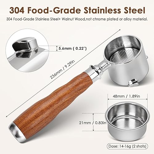 Porte-filtre expresso sans fond à 3 oreilles pour machine à café De'Longhi La Specialista EC9335 9155 9355 9665 100 % acier inoxydable et poignée en noyer 51 mm - Nail Gallerys