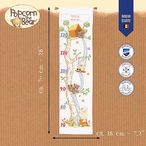 Vervaco Point De Croix Compté Kit DIY Cadeau Mesure De La Hauteur Enfant POPCORN THE BEAR Tableau Complet Kit De Broderie Loisir Créatif Maison Décoration ca. 18 x 70 cm Cross Stitch Height Chart - Nail Gallerys