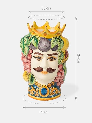 Terrecotte del Sole - Paire de têtes de Moro siciliennes originales décor fruits H 24 cm, faites et décorées à la main. - Nail Gallerys