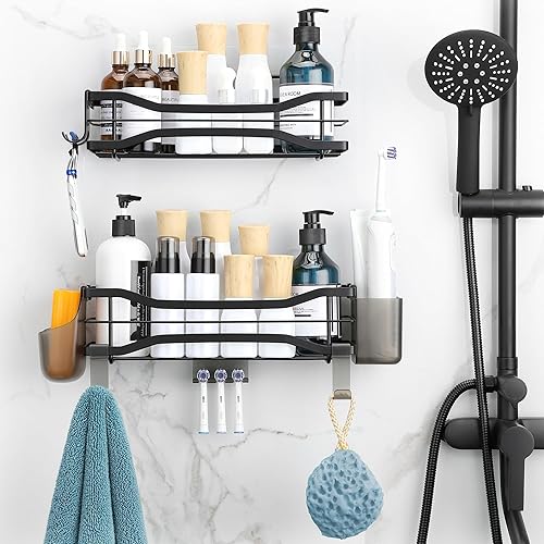 OETAMS Etagère Douche Lot de 2, Etagere Douche sans Perçage, Rangement Douche, Inoxydable Etagere Murale Douche, Adhesive Porte shampooing Noir - Nail Gallerys