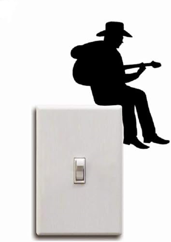 Fjiujin,Cowboy Jouant Guitare Silhouette Interrupteur Autocollant Dessin Animé Vinyle Musique Stickers Muraux Décor À La Maison(Color:Noir,Size:10,9 x 8,6 cm) - Nail Gallerys