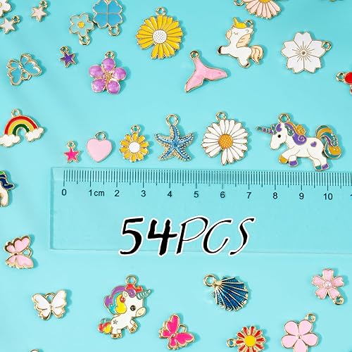 54pcs Charms Breloques de Bracelet Pendentif Perles Assortis Breloque Création Bijoux Fleur Étoile Papillon Cœur Arc-en-ciel Coquille Trèfle Décoration DIY Artisanat pour Colliers Boucles D'oreilles - Nail Gallerys