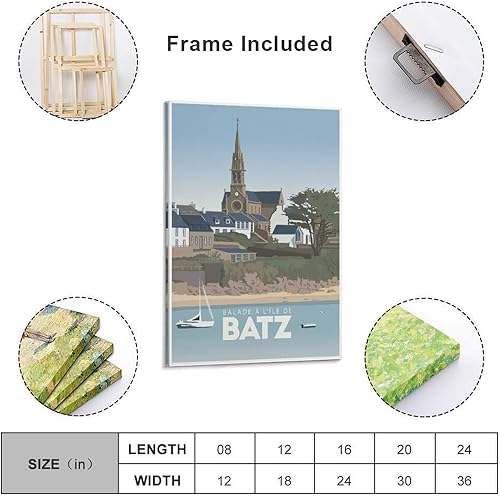 YQCQCS Batz Island Bretagne Church Poster vintage sur toile pour décoration murale - Nail Gallerys