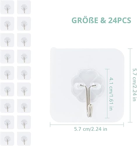 Elalove 24 Crochets Adhésifs Mural Transparents sans Trace pour Porte Serviette Tableau Plafond et Cuisine – Support jusqu'à 10kg - Nail Gallerys