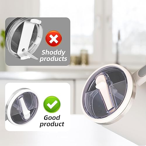 Paquet de 2 couvercles de remplacement Stanley, couvercles de tasse réutilisables anti-fuite et anti-poussière avec paille, couvercles de tasse de remplacement de 40oz, Beige - Nail Gallerys