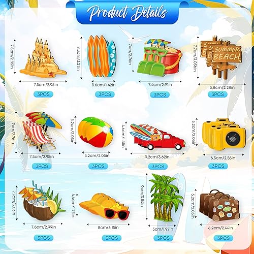 Décoration Été à Suspendre, 36 PCS Ornement Décoratif en Bois, Deco Thème Ete Suspendre Bois, Décorations D'Arbre Tropicales Hawaïennes avec Corde pour Decoration Estivale, Fête Piscine - Nail Gallerys