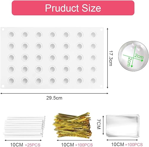 LPAMABA Moule à Chocolat en Silicone 35 Grilles 20mm, Moule Silicone Chocolat Rond, Moule à Bonbon en Silicone, Moule Silicone Bonbon Rond avec Cravate Sac Bâton de Papier pour Chocolat Bonbon - Nail Gallerys