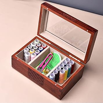 Kit de Couture, boîte à Couture Vintage en Bois, Panier avec Compartiment, Panier à Couture avec Accessoires pour Femmes, Hommes, Adultes, Filles (Couleur : Marron, Taille : 21,7 x 13,5 x 9 - Nail Gallerys