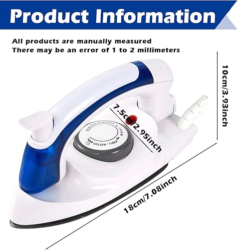 Sporgo Mini fer à repasser de voyage pliable 700 W - Mini fer à repasser léger - Fer à repasser de voyage - Petit fer à repasser de voyage - Température réglable - Convient à tous les types de - Nail Gallerys