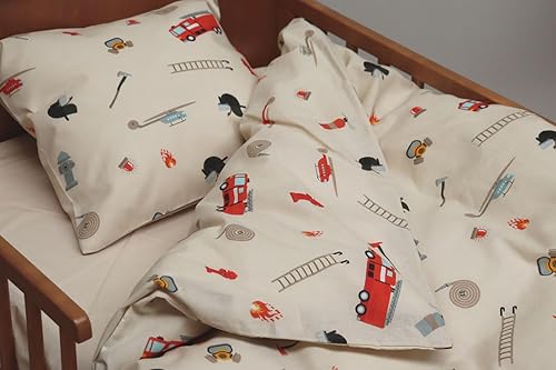 Brandmac Parure de Lit Pompiers Names pour Bébé ou Petit Lit, 100% Coton, Housse de Couette 100x135 cm + Taie d'oreiller 40x60 cm, by Mats, Fire Fighters - Nail Gallerys