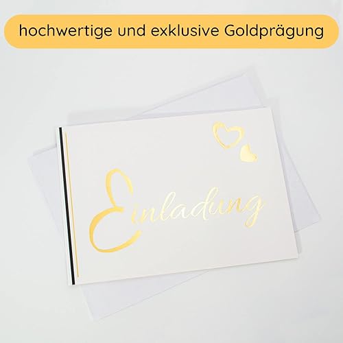 Lot de 1, 5, 10, 20, 50 cartes d'invitation avec traitement doré exclusif - Personnalisable - Pour anniversaire, cérémonie, confirmation, mariage, communion, invitations de mariage, invitations - Nail Gallerys