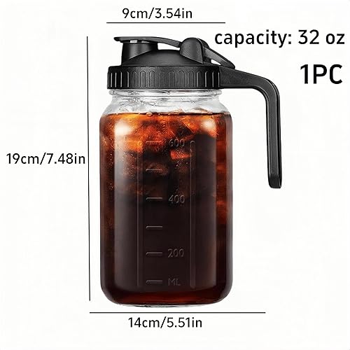 Pichet en verre avec couvercle à rabat et port verseur, couvercle à bec verseur pour jus, lait, café, thé, limonade, boissons (noir) - Nail Gallerys