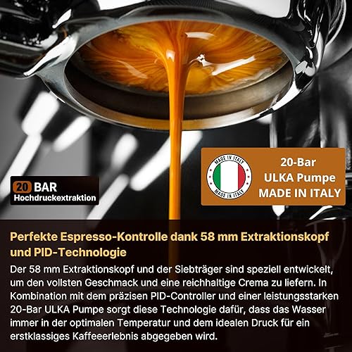 KB ELEMENTS Machine à expresso avec broyeur intégré - Machine à expresso 20 bar - Broyeur professionnel - Réservoir d'eau de 2,6 L - Tête d'extraction de 58 mm - Argenté - Nail Gallerys
