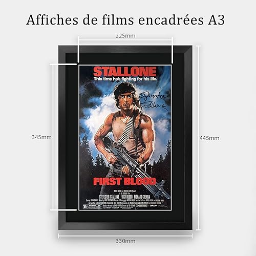 HWC Trading FR A3 Rambo Sylvester Stallone Cadeaux imprimés affiche photo autographe signée pour les fans de cinéma - A3 Encadré - Nail Gallerys