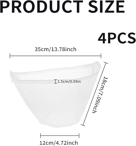 Lot de 4 sacs à lait de noix bio lavables - Égouttoir à fromage réutilisable - Passoire pointue - Passoire à hacher - Passoire à fruits - Sac à noix - Sac à lait pour yaourt, vin, tofu - Nail Gallerys