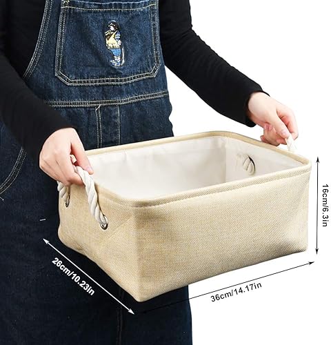 Lot de 3 Paniers de Rangement Bac de Rangement en Tissu, Boîte de Rangement Ouverte en Toile Pliable avec Poignéepour pour Ranger Vêtements, Jouets, Serviettes, DVD, Chapeau - Beige - Nail Gallerys