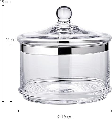 EDZARD Bol en verre boîte de service Vigo avec couvercle, verre en cristal soufflé à la bouche avec bord en platine, diamètre 19 cm, hauteur 19 cm - Nail Gallerys