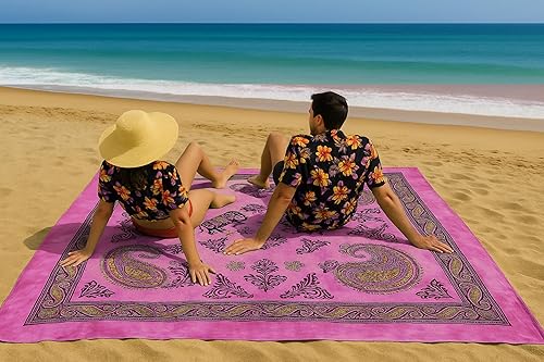 o-day Drap de plage double coton ethnique – Grande serviette de plage 240 x 220 cm – Couverture de plage XXL artisanale multifonction (tressages orientaux – Fuchsia Bouganville) - Nail Gallerys