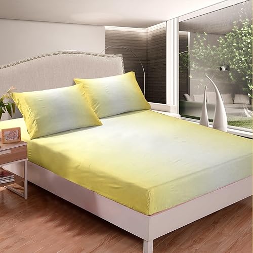 Drap Housse 90x190 Jaune, 3D Dégradé de Couleur Drap-Housse 90 x 190, Drap Plat 1 Personne, Drap Housse Enfant avec 2 Taies d'oreillers pour Matelas Épais b3844 - Nail Gallerys