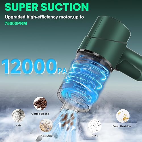 Aspirateur à Main 12000Pa,Portable Mini Aspirateur à Main sans Fil,Multifonctionnel Aspirateur Voiture Puissant,Bruit avec Plusieurs Buses et Filtre Lavable pour la Maison,Voiture,Table,Vert Foncé - Nail Gallerys