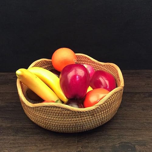 LICHENGTAI Panier de Rangement Rond en Rotin, Panier De Rangement Tressé Corbeille à Pain Panier à Pain Osier Rotin, Paniers De Nourriture De Service pour Fruits Pain décoration de Cuisine - Nail Gallerys