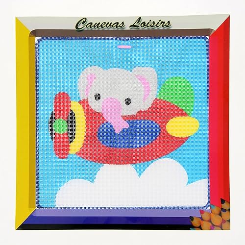 Distrifil Kit Canevas Petit Eléphant en Avion 16 x 16 cm Gros Trous - Nail Gallerys