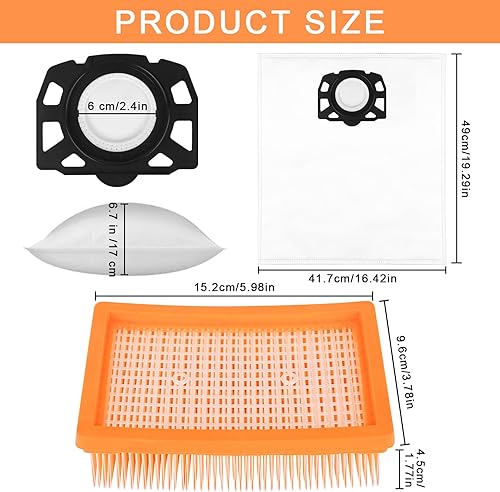 8 Pièces Accessoires pour Aspirateur, 6 Sac Aspirateur, 2 Filtre, pour Karcher WD4 WD5 WD6 MV4 MV5 MV6 WD5P WD6P - Nail Gallerys