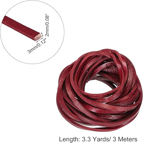 QUARKZMAN 3 Mètres de Cordon en Cuir Plat de 3 mm, Bandes de Laçage en Cuir pour Les Loisirs Créatifs Brun Rouge - Nail Gallerys