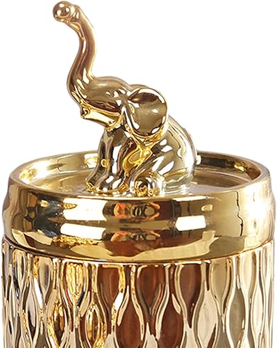Gralara Pot décoratif Porte-Coton-Tige Pot de Rangement en céramique pour Salle de Bain Commode Bureau, décor d'éléphant - Nail Gallerys