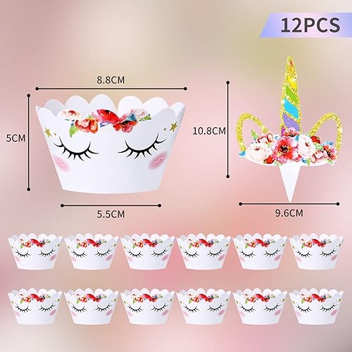 Lot de 12 décorations de gâteau licorne - Décoration d'anniversaire - Décoration de muffin - Décoration de cupcake - Pour fête d'anniversaire, mariage, dessert - Nail Gallerys