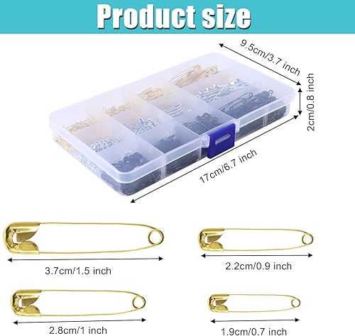 540 Épingles de Sûreté Triées Épingles de sûreté Assorties [Tailles 19/22/28/38 mm] Trois Couleurs en Acier nickelé antirouille pour vêtements, Couture - Nail Gallerys
