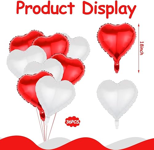 36 PCS Ballon Rouge Et Blanc, VEghee Ballon Coeur Romantique, Ballon Helium Coeur pour Anniversaire, Mariage, Saint Valentin, Douche de Bébé, Décoration de Fête de Noël et Fiançailles Décoration - Nail Gallerys