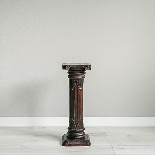 livasia pilier en bois avec sculpture de Bali, fait main et durable, support pot, pilier décoratif, piédestal, marron (80 cm) - Nail Gallerys