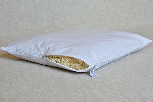 Revolana Oreiller Plat 100% Naturel Belan - Ganissage Perles de Laine/Flocons Latex - Enveloppe Coton Bio - 60x40cm - Nail Gallerys