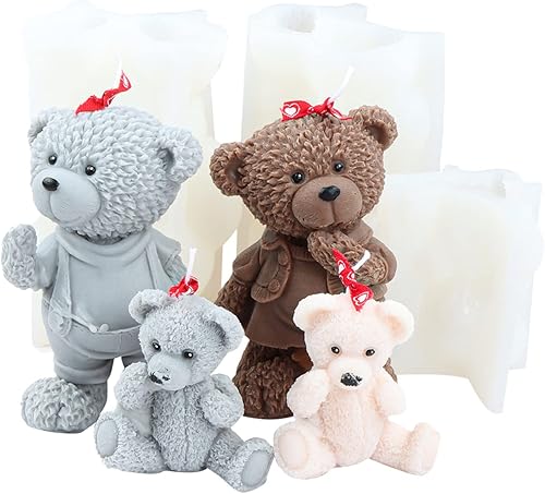 JS MOLD Moule en silicone 3D en forme d'ours - Moule à bougies - Petit ours, papa ours, maman, ours, animal - Moule en silicone pour savon fait à la main, bougies parfumées, ornements artisanaux - Nail Gallerys