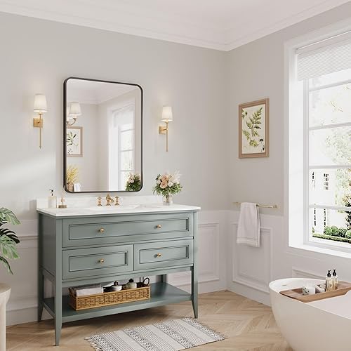 Dripex Miroir Salle de Bain 75x55cm Rectangulaire avec Cadre en Aluminium, Miroir Mural/Dressing/Salon Décoration HD Miroir de Maquillage (Noir) - Nail Gallerys