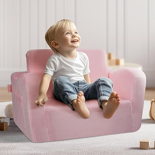 VEVOR Fauteuil pour enfants pliable, canapé pour enfant 2 en 1, en éponge 25D haute densité souple et confortable et housse en tissu de flanelle, meuble de salle de jeux, cadeau pour tout-petits, rose - Nail Gallerys