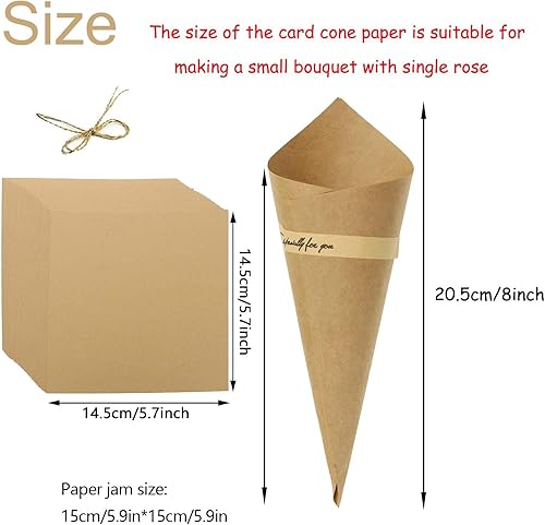 50 Pièces Mariage Cône En Papier, Cône de Confettis en Papier Kraft Rétro, avec Ficelle et Autocollants, pour Assiettes de Fleurs de Bonbons et Confettis, pour Décoration de Mariage (Kraft Papier) - Nail Gallerys