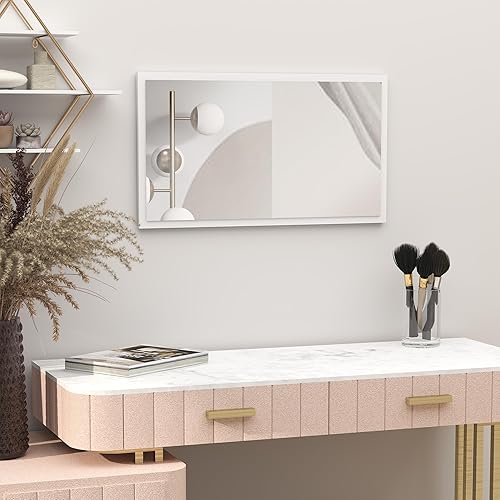 HOMCOM Miroir Mural Miroir rectangulaire 70 x 40 cm, Verre épais 20 mm, pour Salon, Chambre à Coucher, Salle de Bain, Blanc - Nail Gallerys
