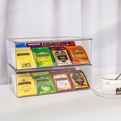 Puricon Lot de 2 Boîte à Thé avec 16 Compartiments, Rangement pour Sachets de Thé, Tisane, Boite Thé en Plastique, pour Amateur de Thé -Clair - Nail Gallerys
