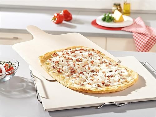 Leifheit Planche à Pizza, Pierre à Pizza pour Four avec spatule, idéale pour tartes flambées et Pizzas, Plaque à Pizza céramique 38 x 33 x 1 cm pour des Fonds croustillants, Planche de Cuisson carrée - Nail Gallerys
