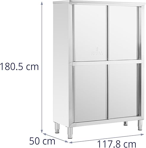 Royal Catering Armoire à Vaisselle INOX - 180 cm de Hauteur - 4 étagères - Pieds réglables - Nail Gallerys