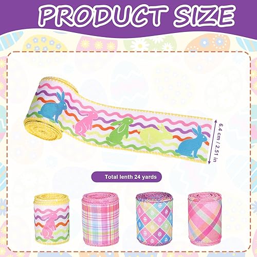 4 Rouleaux Ruban de Pâques, 6,4cm x 5,5m Lapin de Pâques Lapin Plaids Ruban Printemps Ruban Coloré pour Emballage Cadeau Noeud de Couronne Fabrication Artisana Fête Vacances Décoration - Nail Gallerys