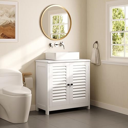 Xbro Meuble sous lavabo avec 2 portes à lamelles, étagère réglable, meuble de salle de bain, 60 x 30 x 60 cm, blanc - Nail Gallerys