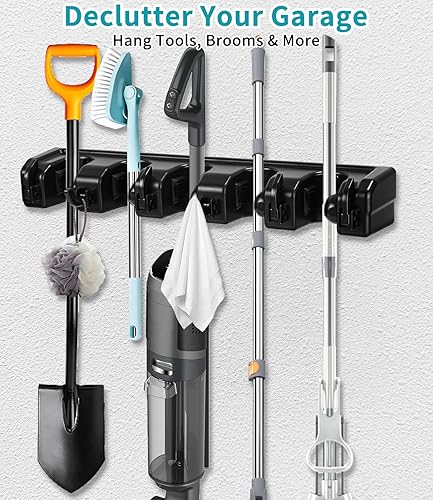 Vuxava 2 Pièces Accroche Balai Mural,Porte-Balais Muraux avec 10 Emplacements et 12 Crochets – Support Mural pour Balais, Outils de Jardin et Garage – Rangement Outils Jardin et Maison - Nail Gallerys