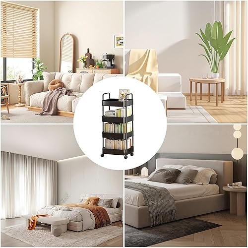 Supatmul Chariot de Rangement à 3 Niveaux, Étagère sur Roulettes, Organisateur avec Crochets pour Buanderie, Salle de Bain, Cuisine et Endroits Étroits - Nail Gallerys