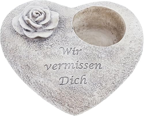 amelex 67 Cœur pour cimetière, déco en polyrésine, découpe pour Une Bougie cimetière de Ø 7 cm, Peut Aussi être utilisé pour des plantations, sans Bougie - Nail Gallerys