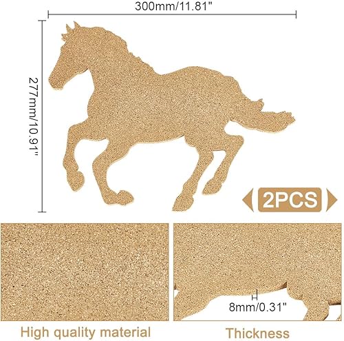 AHANDMAKER Lot de 2 tableaux d'affichage décoratifs en liège, 27 x 30 cm, tableau d'affichage en forme de cheval, tableaux en liège de 0,8 cm d'épaisseur pour mur, bureau, maison, école, broche - Nail Gallerys